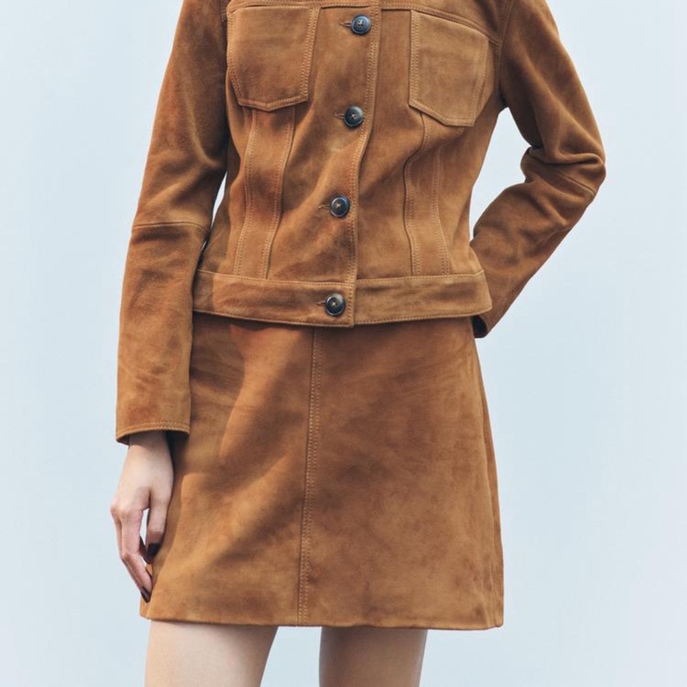 ZARA ZW 100% Suede Leather Mini Skirt